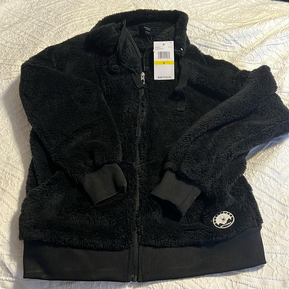 Plush Spyder brand black size medium zip jacketNWT